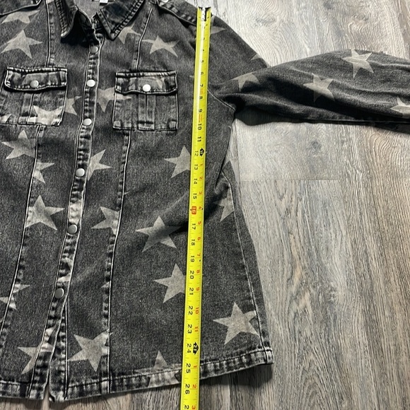 Macaron Women’s Oversized Denim Jacket, black with white stars, size small - Picture 6 of 8